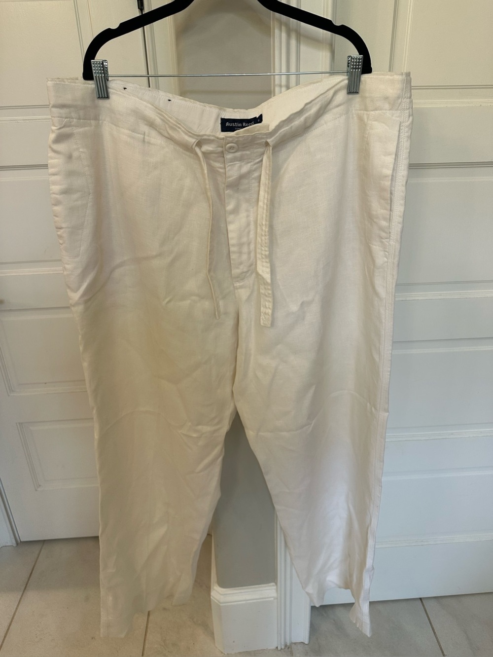 Austin Reed Men’s XL 100% Linen White Wide Leg Pants Drawstring Pockets Beach